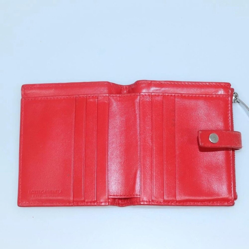 BOTTEGA VENETA INTRECCIATO Bifold Wallet Leather Red Auth bs28002 - Picture 8 of 15